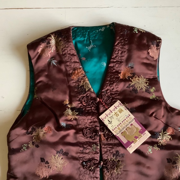 NWT Xin Jiang Camel Wool insulated Reversible teal & brown Satin Vest Large - Picture 3 of 8